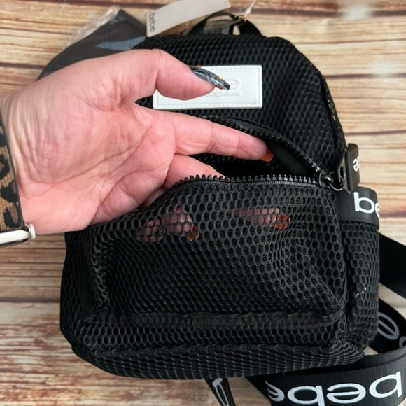 Bebe Women’s Black Mesh Mini Backpack with Logo Straps & Matching Face Mask - Picture 9 of 12